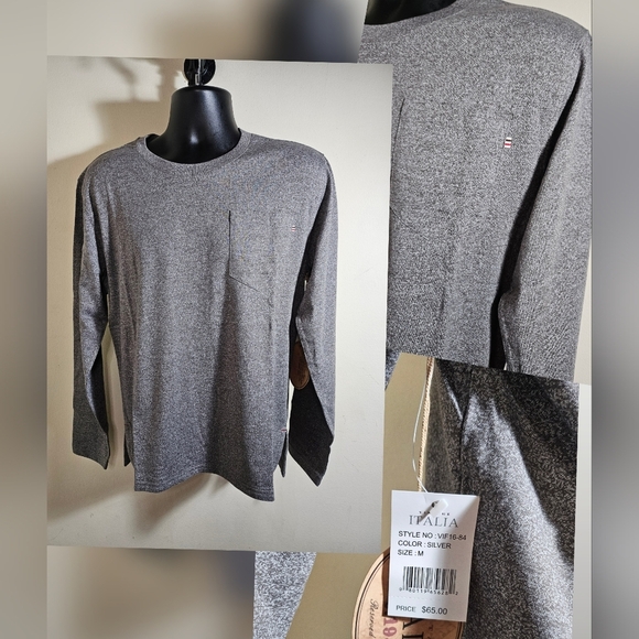 NEW Vintage Italia 1958 Grey Long Sleeve Crew Neck Sweater Medium - Picture 3 of 12